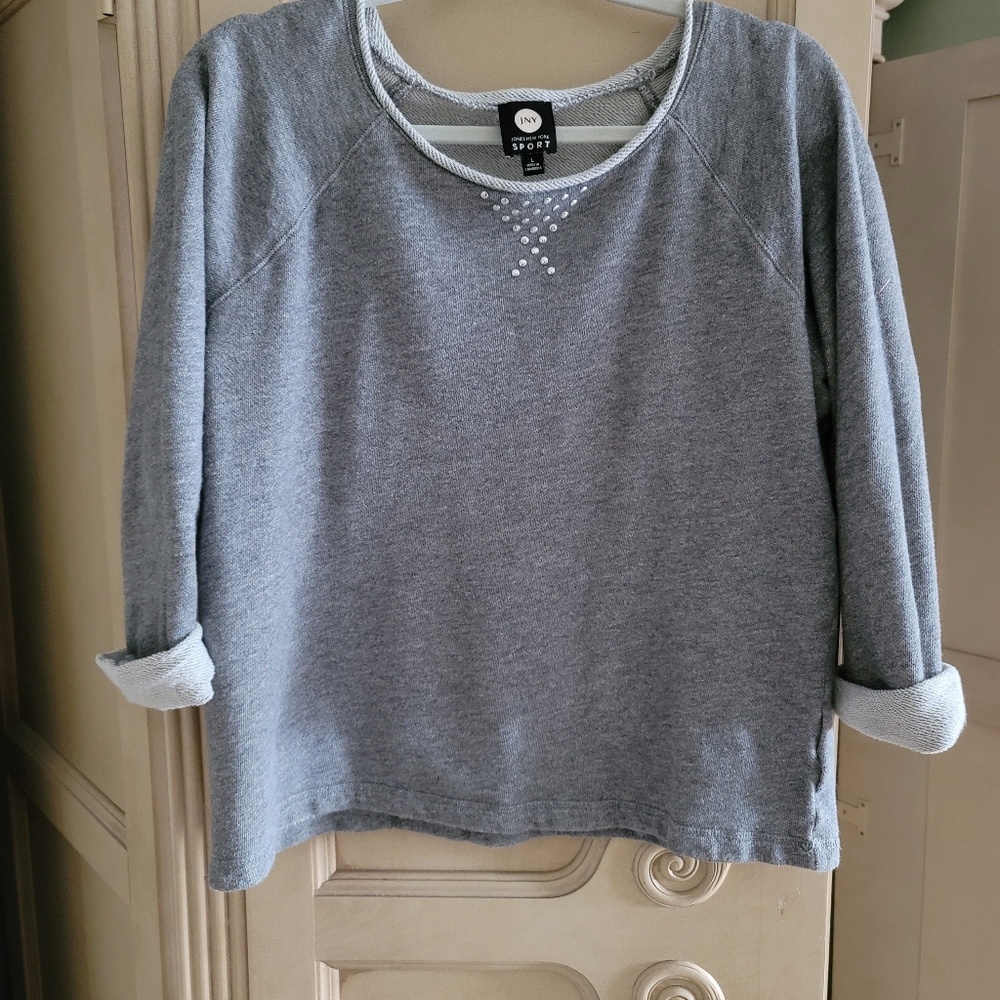 Jones new York sweatshirt material top with cuffed sleeves and silver studs neck